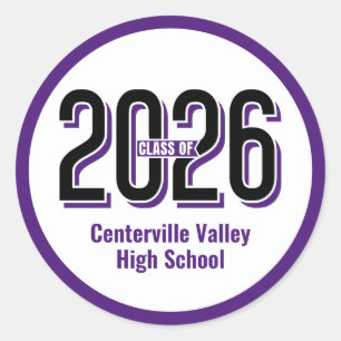 Purple Bold Shadowed Numbers Class of 2026 Classic Round Sticker