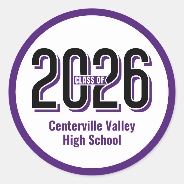 Purple Bold Shadowed Numbers Class of 2026 Classic Round Sticker (Front)