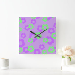 Purple Bold Y2K Wildflower Vibrant Home Decor Square Wall Clock