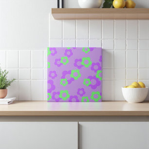 Purple Bold Y2K Wildflower Vibrant Spring Decor Ceramic Tile