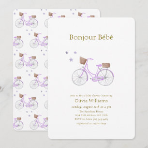 Purple Bonjour Bébé Star Bicycle Baby shower Invitation