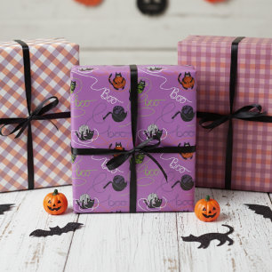 Purple Boo-tifully Tangled Kittens Halloween Wrapping Paper Sheet