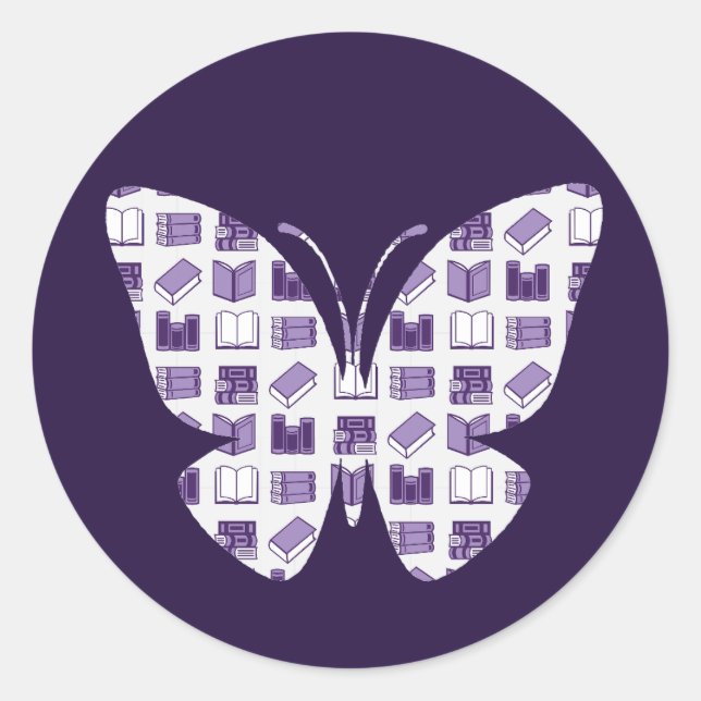 Purple Book Reading and Writing Pattern butterfly Classic Round Sticker (Front)