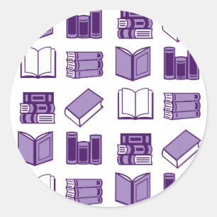 Purple Book Reading and Writing Pattern Classic Round Sticker