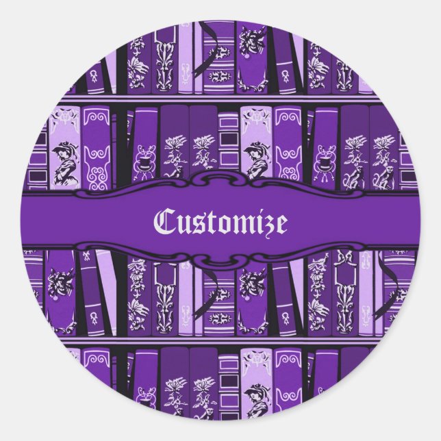 Purple Book Shelves Vintage Books Classic Round Sticker (Front)
