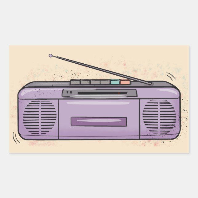 Purple boombox rectangular sticker (Front)
