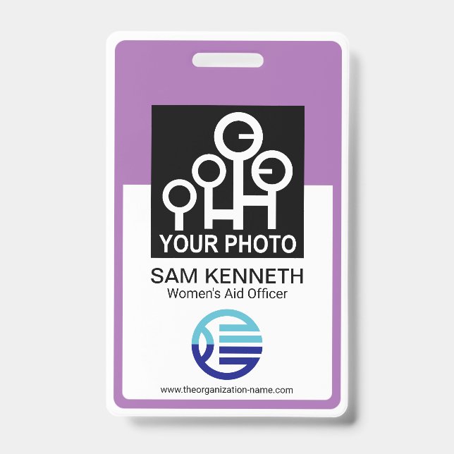 Purple Border Frame Employee Photo Template ID Badge (Front)