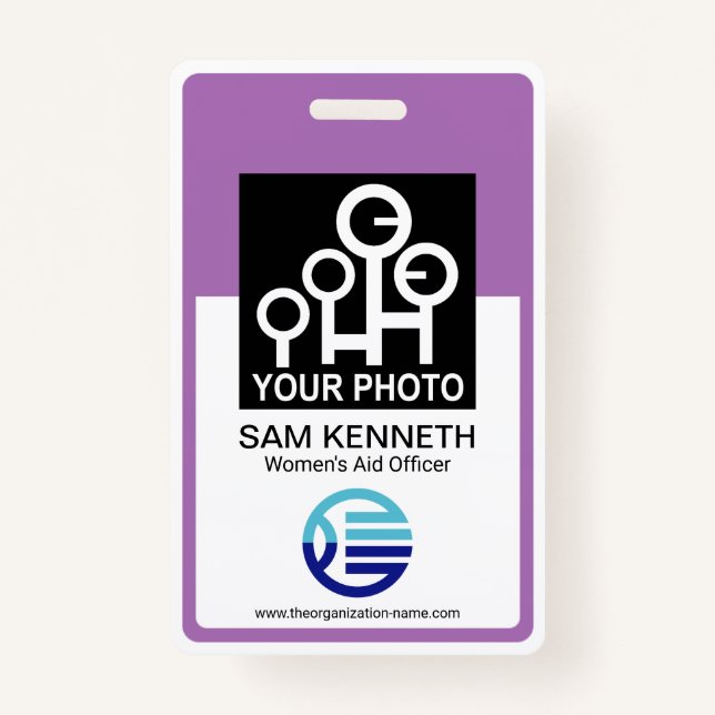 Purple Border Frame Employee Photo Template ID ID Badge (Front)
