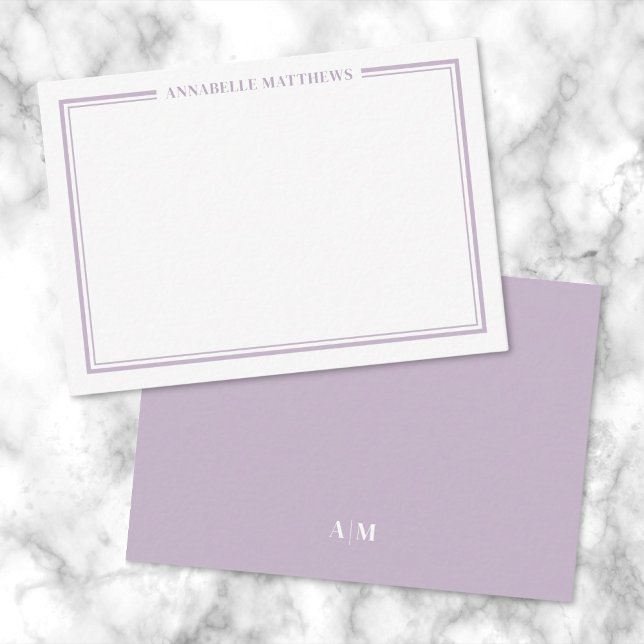 Purple Border Minimalist Name Monogram Card (Purple Border Minimalist Name Monogram Note Card)