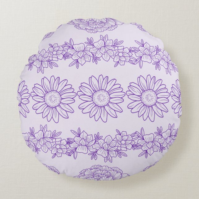 Purple Botanical Beauty Round Pillow (Front)