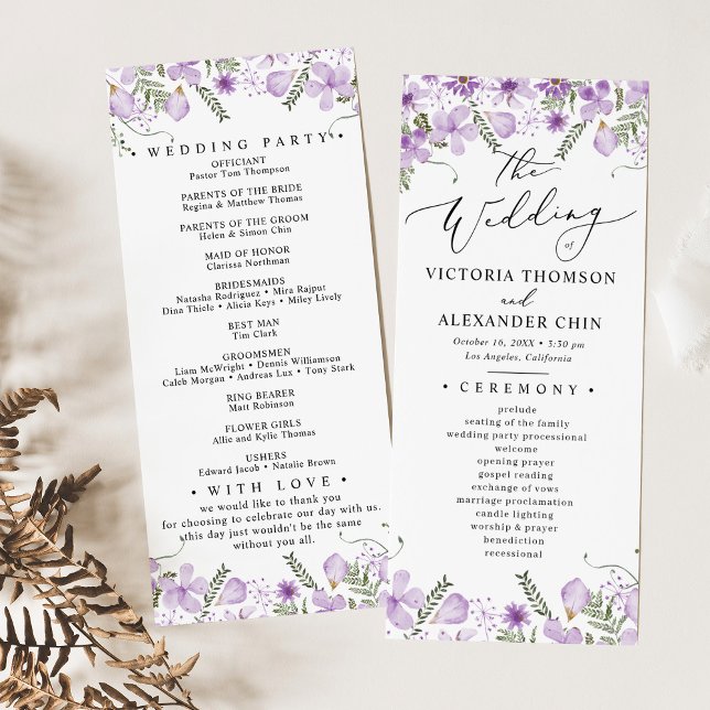 Purple Botanical Floral Wedding Program  (Creator Uploaded)