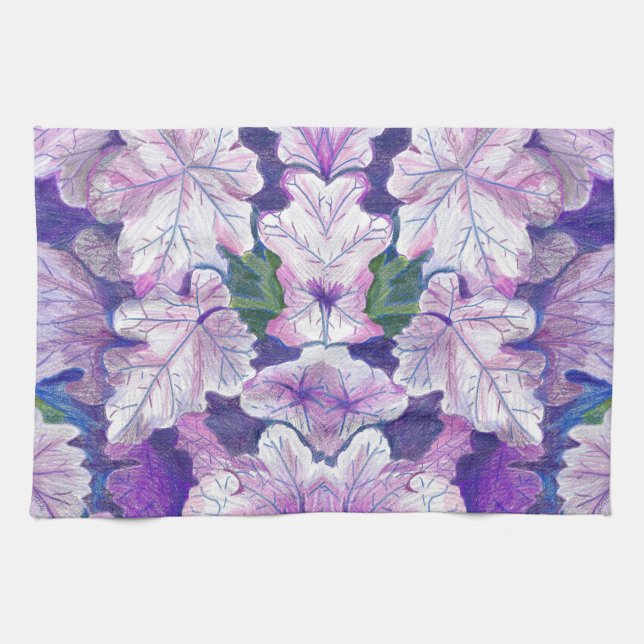 Purple Botanical Leaf Art Kitchen Towel (Horizontal)