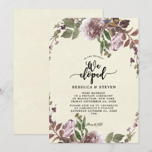 purple botanical modern we eloped invitation