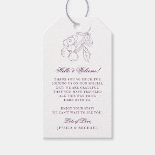Purple Botanical Outline Elegant Wedding Welcome Gift Tags