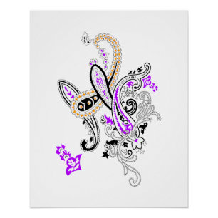 Purple Botanical Paisley Floral Pattern Poster
