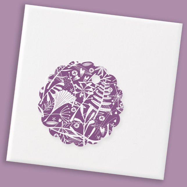 Purple Botanical Silhouette Favour Tags (Botanical silhouette purple favor tag with one side blank for your own message)