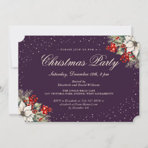 Purple Botanical Snowflake Christmas Holiday Party Invitation