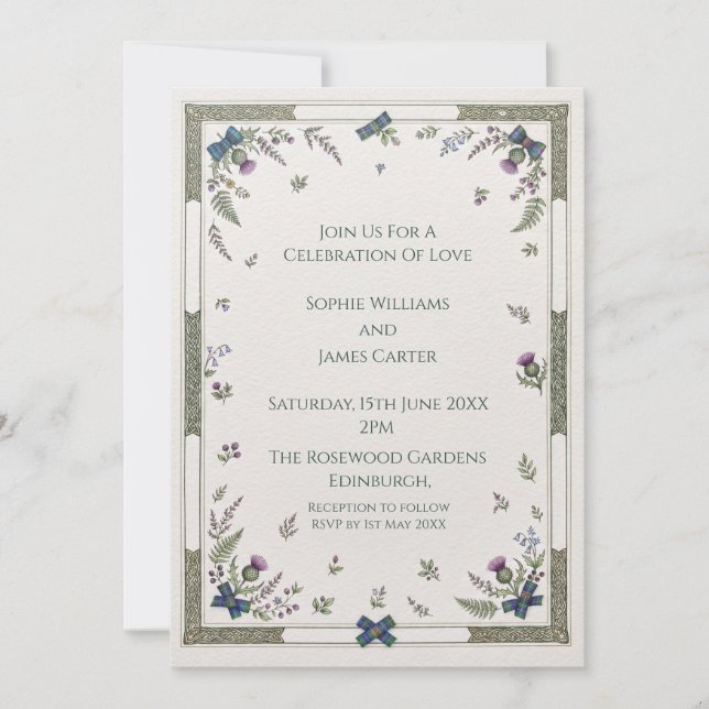 Purple Botanical Wedding Invitation (Front)
