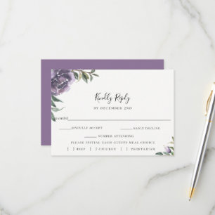 Purple Botanical Wedding RSVP Meal Choice Card