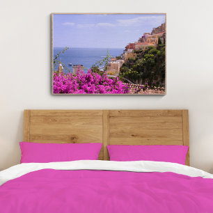 Purple Bougainvillea With View Of Positano Poster
