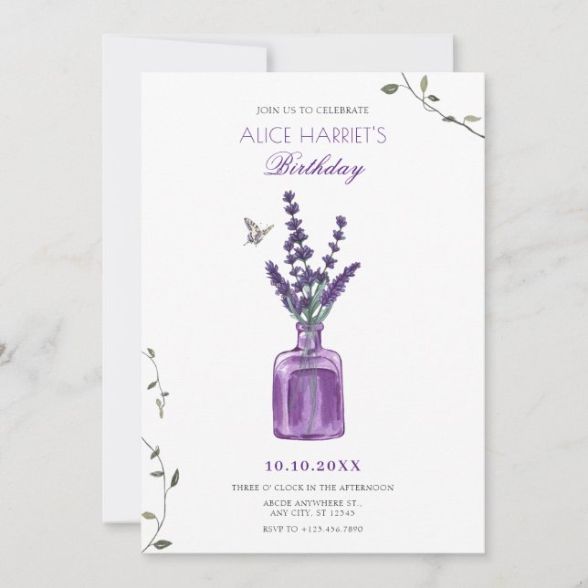 Purple bouquet of lavender invitation (Front)