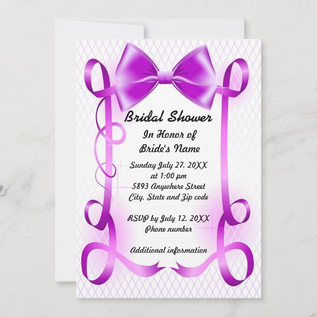 Purple Bow and Ribbon Border Bridal Shower Invite (Front)