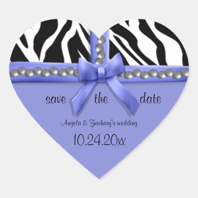 Purple Bow And White Zebra Stripes With Pearls Heart Sticker (Front)