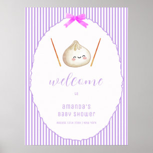 Purple Bow Asian Dumpling Baby Shower Welcome Poster