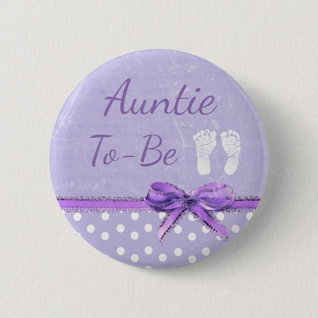 Purple Bow Aunt to be Baby Shower Button (Front)