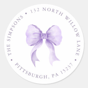 Purple Bow Baby Girl Return Address Classic Round Sticker