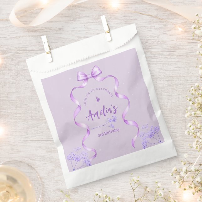 Purple Bow Birthday Any Age Favour Bag (Clipped)
