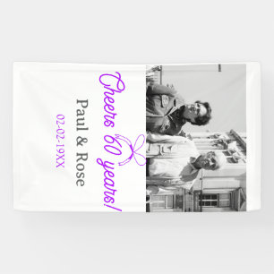 Purple bow cheers to 60 years anniversary wedding banner