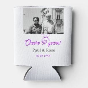 Purple bow cheers to 60 years anniversary wedding can cooler