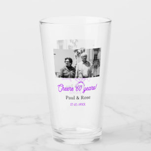 Purple bow cheers to 60 years anniversary wedding glass