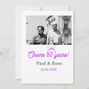 Purple bow cheers to 60 years anniversary wedding  invitation