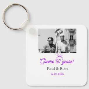 Purple bow cheers to 60 years anniversary wedding key ring