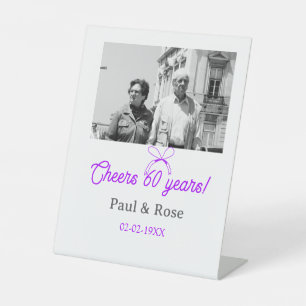 Purple bow cheers to 60 years anniversary wedding pedestal sign