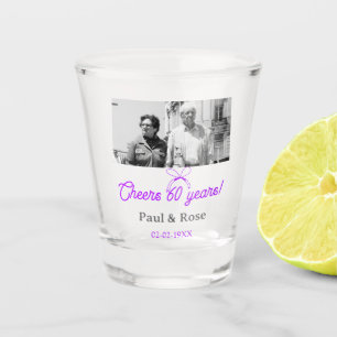 Purple bow cheers to 60 years anniversary wedding  shot glass