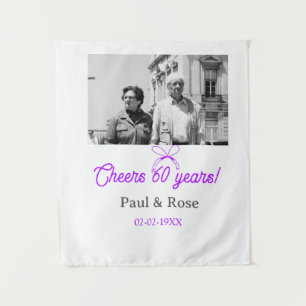 Purple bow cheers to 60 years anniversary wedding tapestry