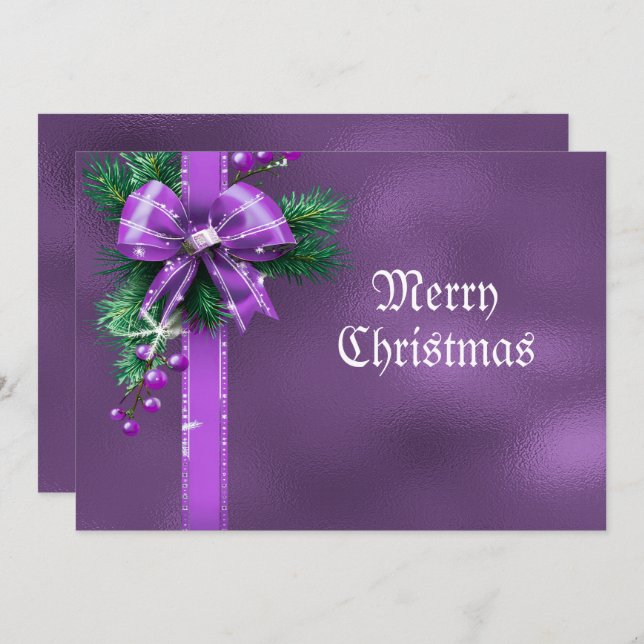 Purple Bow Christmas Holiday Card (Front/Back)