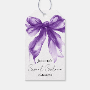 Purple Bow Coquette Script Sweet 16 Party Gift Tags