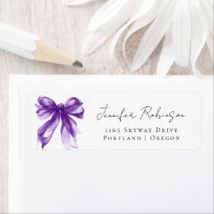 Purple Bow Coquette Script Sweet 16 Party  Return Address Label