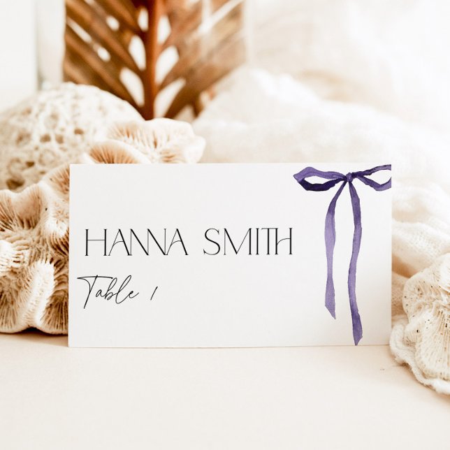 Purple Bow Coquette Tying the Knot Bridal Shower Place Card (Place cards with moody purple bow)