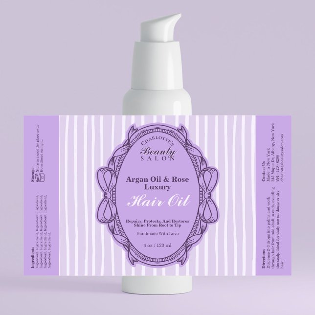 Purple Bow Frame Beauty Oil Bottle Label (Purple Bow Frame Beauty Oil Bottle Label)