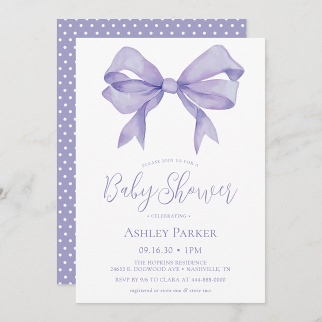 Purple Bow Girl Baby Shower Invitation (Front/Back)