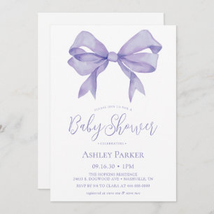 Purple Bow Girl Baby Shower Invitation
