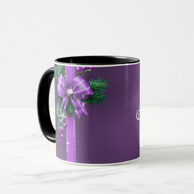 Purple Bow Holiday Mug (Front Left)