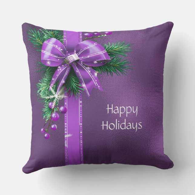 Purple Bow Holiday Throw Pillow (Back)