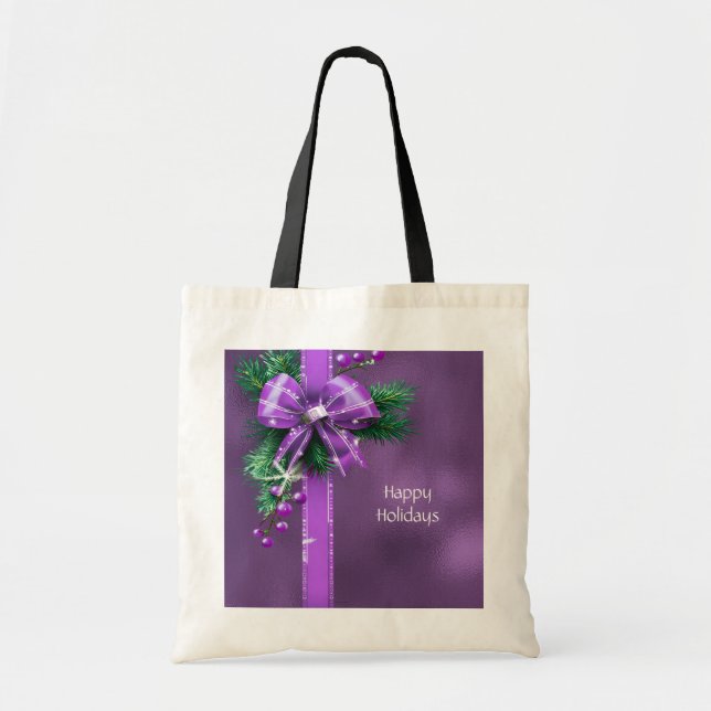 Purple Bow Holiday Tote Bag (Front)