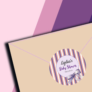 Purple Bow Lines Modern Baby Shower Classic Round Sticker